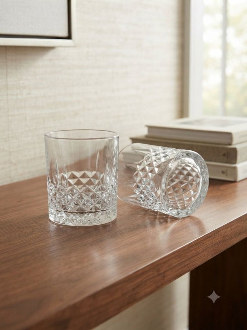 Tahari Cut Glass Double Old Fashioned Whiskey Rocks Glasses Set of 2